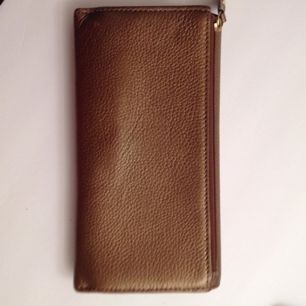 COACH mettalic gold bronze checkbook wallet - Picture 3 of 6
